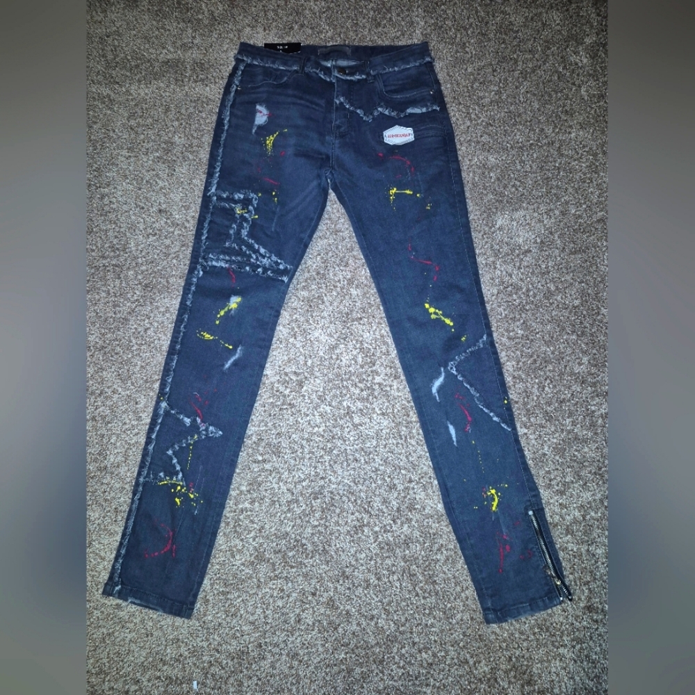 NWT Vintage Express Womens Jeans With Multi-Colored Paint Drips All Over